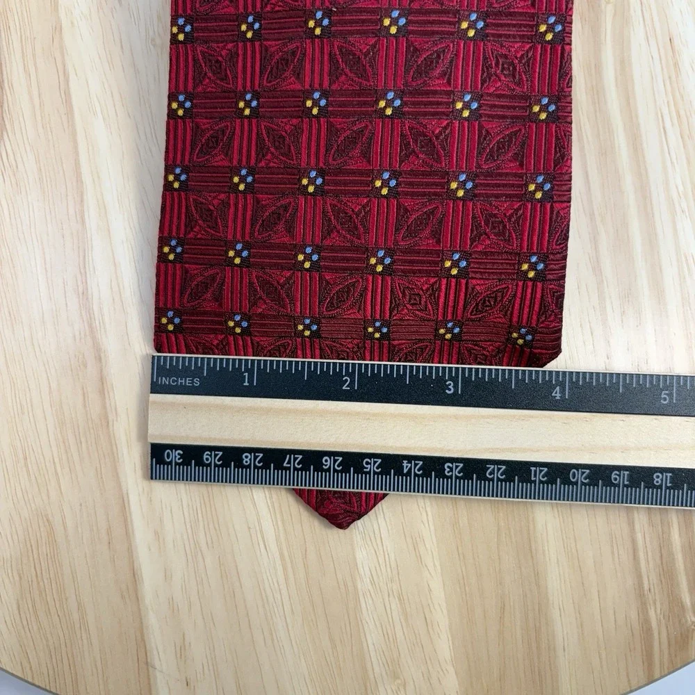 Robert Talbott Men's Red Geometric Woven Silk Designer Tie One Size